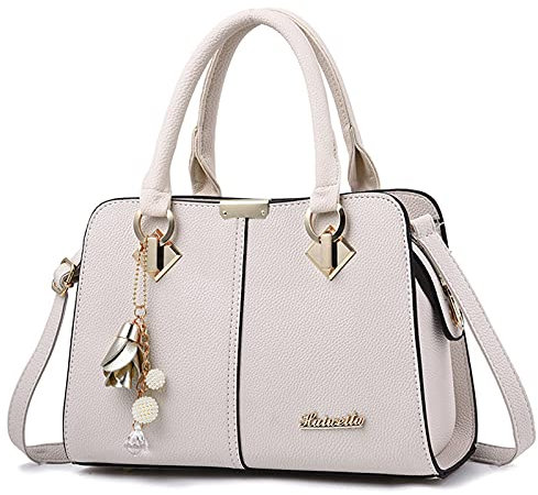 FANDARE Elégant Sac à Main Femme Sacs à bandoulière Sacs à Dos porté Travers Voyage Sac Cabas Shopper Sacoches Messenger Besace Pochette Impermeable PU Cuir Blanc A