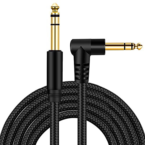 belipro 1/4 Inch TRS Instrument Cable 10Ft, 6.35mm TRS to 6.35mm TRS Stereo Audio Cable Male to Male Right-Angle-to-Straight for Electric Guitar, Bass, Keyboard,Mixer,Amplifier,Speaker,Equalizer.…………