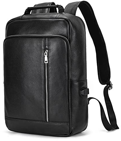 Zaino Business Uomo Pelle Vintage Zaini per 15,6 pollici MacBook Laptop Daypack per Ufficio Zainetto Grande in Vera Pelle, Zaino per computer portatile da uomo, Nero