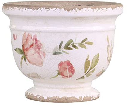 Chic Antique Kanne Krug Vase Blumentopf Übertopf Étel mit Blumenmuster antique Creme versch. größen Design (Übertopf 65067119 H16,5xØ20cm)