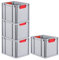 PROREGAL SuperSparSet 4x Eurobox NextGen Color | HxBxT 32x30x40cm | 30 Liter | Griffe rot geschlossen | Glatter Boden | Eurobehälter, Transportbox, Transportbehälter, Stapelbehälter