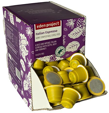 THE EDEN PROJECT 100 ITALIAN ESPRESSO Home Compostable Coffee Pods - Compatible with Nespresso Original system coffee machines - EXTRA VALUE 100 POD PACK