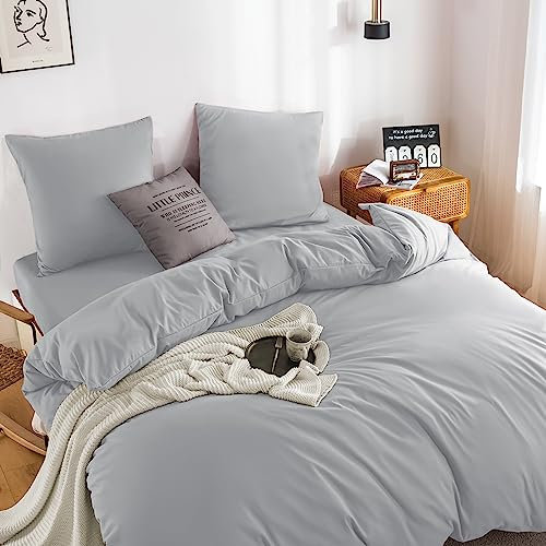 QZY Bettwäsche 135x200 cm Super Weiche 100% gebürstetes Mikrofaser mit Einer Qualität von 130 g/m²,1 Kopfkissenbezug 80x80 cm Hellgrau