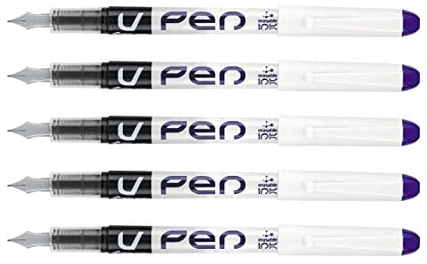 PILOT Pack of 5 Disposable Fountain Pens V-Pen Erasable Medium Nib Purple