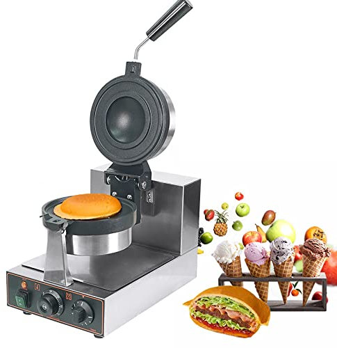 THREMA Flip Waffle Maker, Stainless Steel Ice Cream Waffle Baker Machine, 180° Rotating Waffle Iron with 1*Slag Tray, 0-250℃ Temperature & 0-5min Time Adjustable, for Waffles, Paninis
