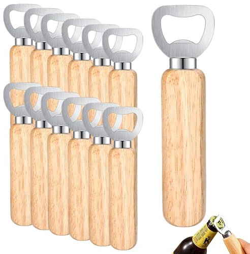Royouzi Lot de 12 décapsuleurs - En bois naturel - Pour la maison, le pub, l'extérieur, les hommes - Couleur bois - 12 pièces, 6PCS-KPQ
