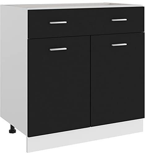 LAPOOH Schubunterschrank, Küchenunterschrank, Küchenschränke, Küchenmöbel, Unterschrank, Kitchen Furniture, Schwarz 80x46x81,5 cm Spanplatte