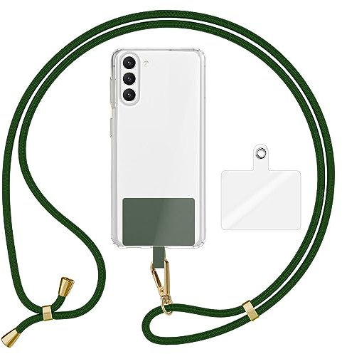 Kaliroo Universal Umhängeband mit 2 Pads & Karabiner-Haken (Gold Metall), Verstellbare Crossbody Handy-Kette 160cm lang für Handyhülle, Befestigung für Smartphone Schlüssel Ausweise, Farbe:Dunkelgrün