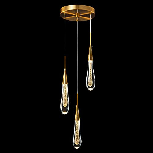 ZenithBeam Küchenleuchten, Deckenleuchte, dimmbar, LED, modern, Gold, Pendelleuchte, Mini-Tropfen-Kristall-Pendelleuchte für Kücheninsel, Schlafzimmer, Flur, Eingangsbereich (3-flammig)