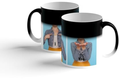 Magic Mug mit Fotos + Text personalisieren | 3 Bilder | Liebe | Jahrestag | Motivtasse | Tasse bedrucken | Fototasse | Zaubertasse | Liebe | Farbwechsel