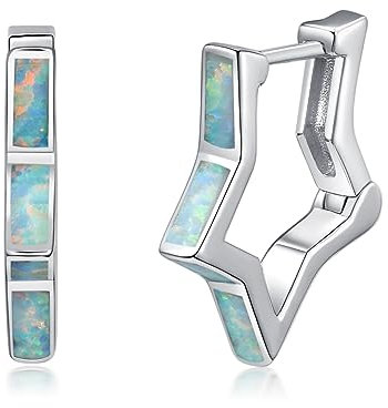 Opal Stern Ohrringe 925 Sterling Silber Geometrische Creolen Ohrringe Weiß Opal Schmuck Geschenk für Damen Mädchen
