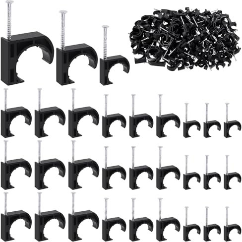 Tanstic 50Pcs 3/4 Inch Half Clamps J-Hook with Nail, Black Pex Clamp Nails J Hook Nails for Pex Tubing Pipe Support