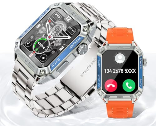 LOYEWAIER Moderne Smart Uhren HD Bildschirm Anruf Nachricht Erinnerung Bluetooth Uhr Mann Outdoor Sport Aktivität Fitness Tracker Männer Silber Edelstahl Smartwatch für Android IOS