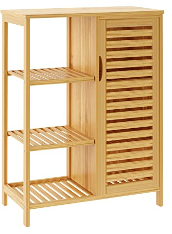 SDHYL Meuble de Rangement Salon Placard de Cuisine Bas avec Étagères Ouvertes et Porte à Persienne, Commode Armoire de Rangement en Bambou pour Salle de Bain