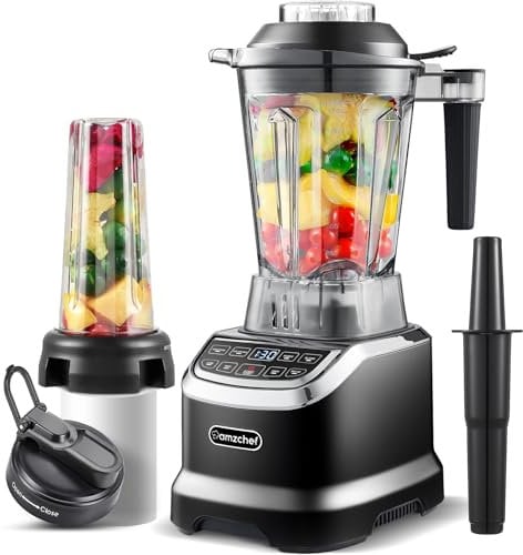 AMZCHEF Blender Smoothie Maker with Two Ways, 1800W Blenders for Kitchen with Smart Panel Control, 3 Speed Control & 4 Preset Settings, 1.8L Jug & 600ml Portable Bottle