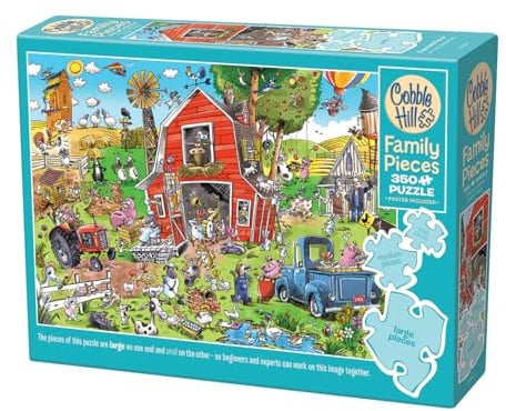 Cobble Hill 3847018 Verrückter Bauernhof, Familienpuzzle, 350 Teile Puzzle mit unterschiedlich großen Puzzleteilen inkl. Poster, Generationenpuzzle ab 9 Jahren, Wimmelbild