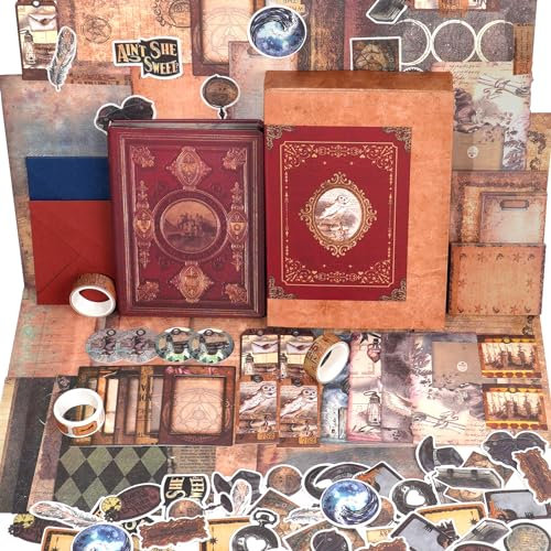 Funto Scrapbooking-Set (185 Teile), Mittelalter Kapitel - Magische Bücher, Perfekt für Bullet Scrapbooking Materialien, Planner DIY Handwerk Collage