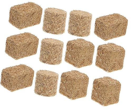 UPKOCH 12 StüCk Miniatur Heuballen Modell 2X2X2Cm Dekorative Heuhaufen FüR Bauernhof Spielzeug DIY Puppenhaus ZubehöR Und Herbst Garten Szenenlayout