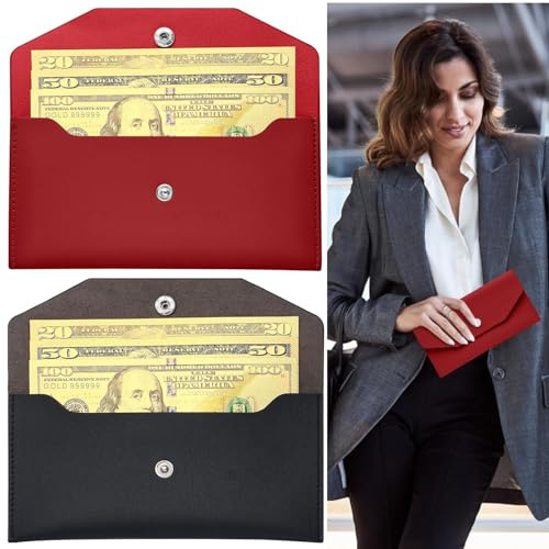 2 Stück Geldumschläge PU, Budget-Umschlag-Geldbörse, Geldbörse mit Geldumschlag, Geldumschläge für Bargeld, PU-Leder, für Studenten, Büroangestellte, Männer und Frauen