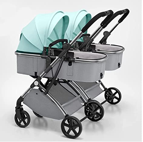 MEHWSUR Doppelkinderwagen, Zwillingskinderwagen, Doppelkinderwagen, Tandem-Regenschirmkinderwagen, Faltbarer Hochformat-Zwillingskinderwagen – gemütlicher kompakter Kinderwagen (Color : Groen)