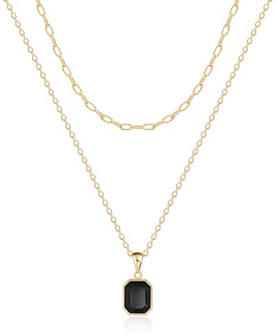 Mesovor Gold Kristall Halsketten für Damen im Trend, 18K Vergoldete Büroklammer Kette | Geburtsstein-Halskette, Schmuckgeschenke (Schwarz)