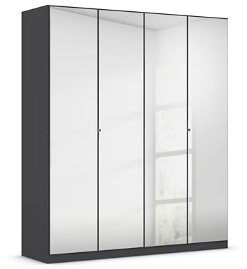 Rauch Möbel Reflect, Kleiderschrank, Farbe Grau metallic, Breite 181 cm | Schrank, 4-türig, mit Spiegel, Zubehör Classic, für Schlafzimmer, Kinderzimmer, Studentenwohnung, Garderobe, Flur