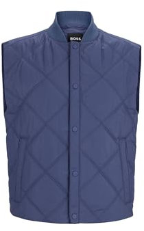 BOSS Herren P-Canopus Wasserabweisende Regular-Fit Weste mit Rautensteppung Dunkelblau 48