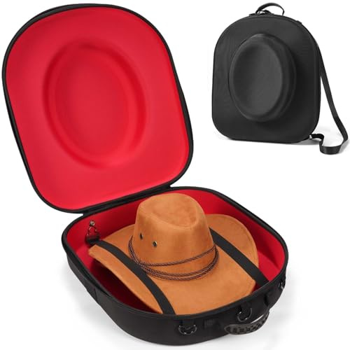 Livelab Hutbox für Reisen – harte Cowboyhut-Halterung, knautschsichere Hut-Tragetasche für Cowboy-, Panama- und Tweed-Hüte, Tragegriff, Gepäckgurte und Schultern, schwarz/rot, Cowboy