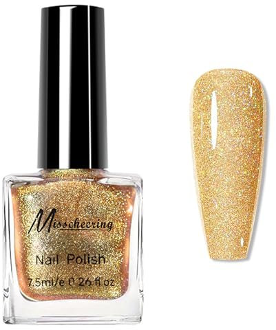 Glitter Nail Polish - Champagne Gold Shimmer Sparkly - High Glossy Quick Dry Starter Manicure Salon DIY at Home, No Need Baking