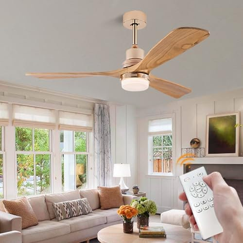 Madera Ventiladores de Techo con Luz y Mando a Distancia Grande Lampara Techo Ventilador Led 3 Colores 6 Velocidades Silencioso Ventilador Techo con Luz Reversible Timing para Dormitorio-C||132CM