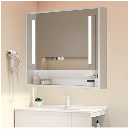 Armoire murale de salle de bain avec Miroir et Éclairage LED, Armoire de Toilette avec Anti-buée, Meuble Salle de Bain, armoire pharmacie miroir, Couleurs de lumière réglables(Wit,60cm/23.6in)