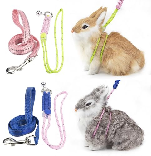 Gagiland Geschirr und Leine mit reflektierendem Gurt und Glocke für Frettchen, Kaninchen, Bartagame, Meerschweinchen, Chinchilla und Hamster, Kleintiergeschirr, 2 Stück