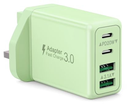 USB C Plug Fast Charge, 40W 4-Port USB C Charger Plug UK, Dual Port USB C Power Adapter+ QC Wall Charger, Mutil Type C Charging Plug for iPhone 16 15 14 13 12 11 Pro Max Plus X XS XR, Samsung, iPad