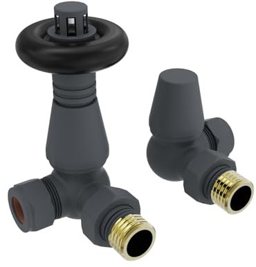 NRG Traditional Corner Radiator Valve 15mm Thermostatic Lockshield Valves - Anthracite