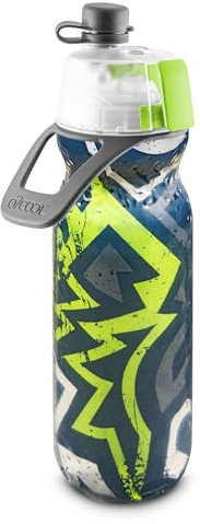 O2COOL Mist 'N Sip Misting Water Bottle 2-in-1 Mist And Sip Function With No Leak Pull Top Spout Reusable Sports Water Bottle - 20 oz (Graffiti Green)