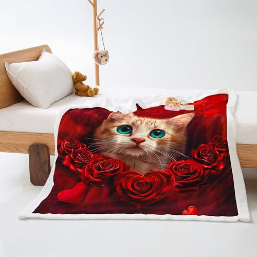 Kuscheldecke Rose Tier Katze Decke Flanell Lammwolle Kuscheldecke Flauschig Fleecedecke Weich Decken Waschbar Felldecke Pflegeleicht Blanket Langlebig Sofadecke Flauschige 80x150cm