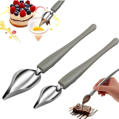 WUSJCOF 2 Piezas Juego de Cucharas de Decoración de Acero Inoxidable,Herramientas de Bricolaje para Decorar Pasteles,Chocolates,Postres,Platos,Perfecto para Restaurantes y Confiterías