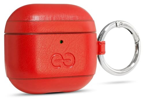 Dreem Om Case Cover with Keychain Clip Compatible with AirPods 4 for Apple AirPods 4th Generation, Vegan Leather AirPod Case for Men & Women, Luxury Earbuds Accessory for iPhone - Red