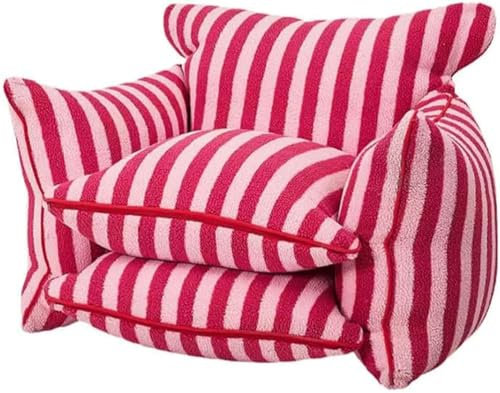 Gestreifter Plüsch-Sitzsack mit Armlehnen, Lazy Sofa-Sessel mit Füllung aus Schaumstoff, Flauschiges Lounge, Sessel, Einzelne Mini-Couch für Wohnzimmer, Schlafzimmer und Wohnheim (Rosa Streifen)