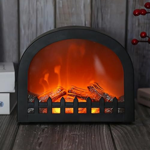 Ulalaza Lámpara de mesa pequeña y acogedora para chimenea, tradicional, realista, con efecto de llama, luz LED, estilo carbón, para uso en interiores y exteriores (4.8 x 4.8 x 4.9 pulgadas)