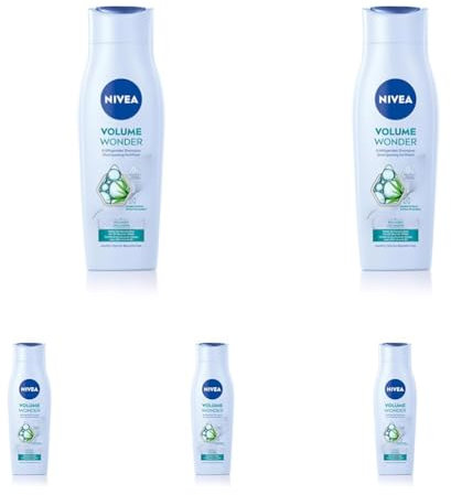 NIVEA Volume Wonder Kräftigendes Shampoo, Volumen Shampoo mit Kollagen und natürlichem Bambus-Extrakt, silikonfreies Haarshampoo für sichtbares Volumen und strahlenden Glanz (250 ml) (Packung mit 5)