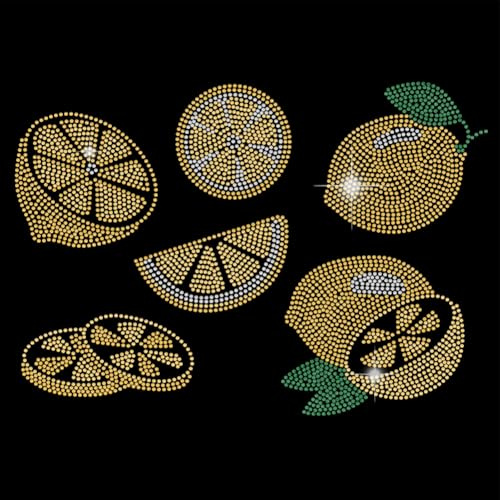 SUPERDANT 6 Stück Zitronen Strass Hotfix Zum Aufbügeln Zitronenscheibe Bügelbild Strass Zum Aufbügeln Stras Hotfix Transfer Patch Für Kleidung T Shirt DIY Kunsthandwerk 21x29.7cm