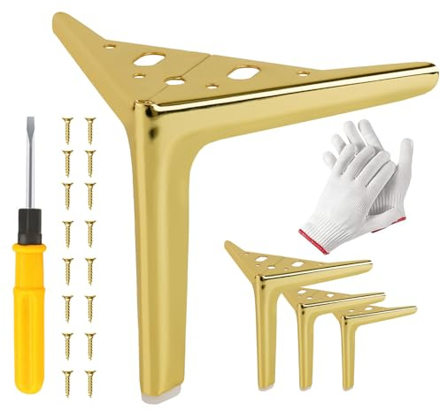 Yinrikom 4 Stück 12cm Glänzendes Gold Möbelfüße, Metall-Sofabeine, für Sofa Schrank Vitrine Couch Stuhl Bett Ersatzmöbelfüße Mit angefügten Handschuhen