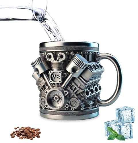 Gonggi V8 Engines Stainless Steel Cup, Durable Stainless Steel Mug, Realistic Engine Shaped Coffee Mug, Creative Car Engines Design Gift for Racing Enthusiast Car Fans