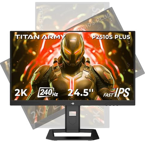 TITAN ARMY 240Hz 1440P Gaming Monitor 24.5 Zoll, QHD 2560 x 1440, Fast IPS 1ms GTG, Adaptive Sync Rahmenloser Monitor, 123% sRGB, HDR500, Low Blue Light, 100 * 100 VESA, HDMI 2.0 DisplayPort 1.4