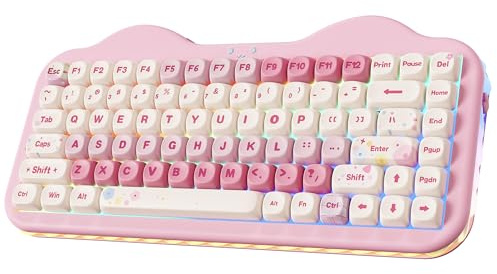 YUNZII C75 75% RGB Kabelloses Mechanisch Gaming Tastatur, BT5.0/2.4G/USB-C Creamy Tastatur Hot Swap NKRO,Niedliche Tastenkappen Gasket Mount mit Süße Kuchen für PC/Mac/Gaming (Rosa, Milk V2 Switch)