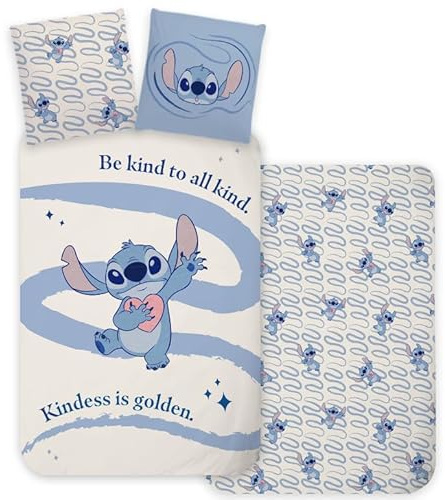 Lilo & Stitch Babybettwäsche 100x135 + Kissenbezug 40x60 Baumwolle Disney | Baby-Bettwäsche | Kinderbett 60x120 & 70x140 | Freundlichkeit ist wertvoll | Offizielle Disney Lizenz
