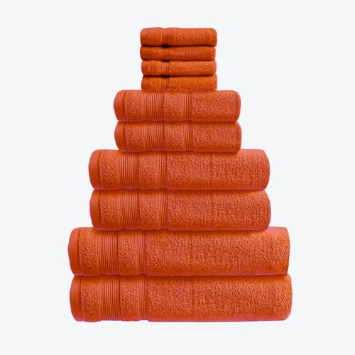 Allure Zero Twist 10 Piece Towel Set - 4 Face Cloths, 2 Hand Towels, 2 Bath Towels, 2 Bath Sheets, 100% Egyptian Cotton (Terracotta)
