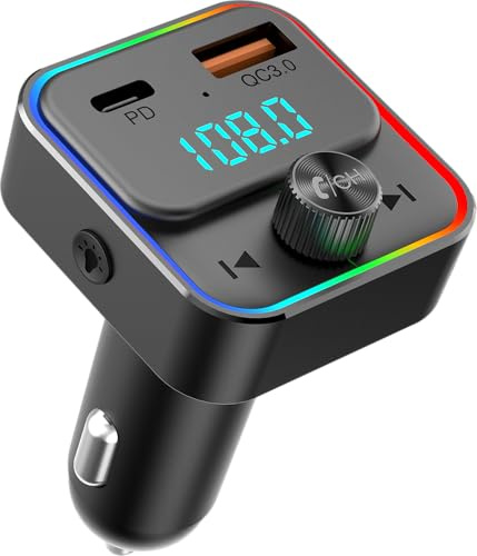 TELESTAR FM-T2 – FM-Transmitter mit Bluetooth Audio-Streaming – Schwarz | Freisprechfunktion, 1 × USB-A (18 W), 1 × USB-C (30 W), LED-Ambientebeleuchtung