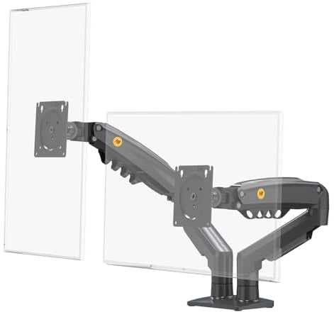 Ergosolid F160-G Soporte Doble Monitor Escritorio 17-32 Pulgadas, Brazo 2 Pantallas Muelle Gas, VESA 75x75 100x100, hasta 9kg por Brazo, Giratorio Inclinable Ajustable Altura, Gestión Cables, Grafito